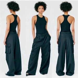 TIBI Black Stella Crispy Nylon Pleated Cargo Pant